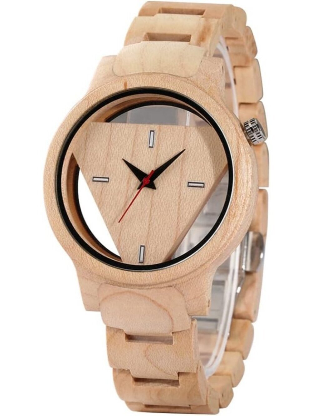 Men's Beige Classic Handmade Triangle Bamboo Analog Date Quartz Wooden Watch